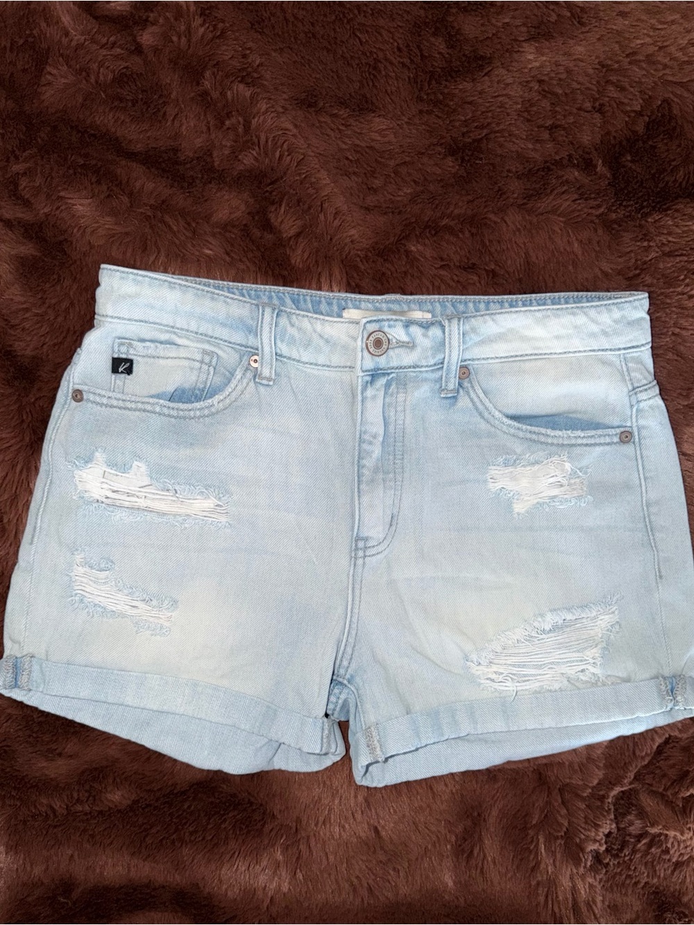 KanCan Light Wash Distressed Denim Shorts Size M Cuffed High Rise - Picture 2 of 4